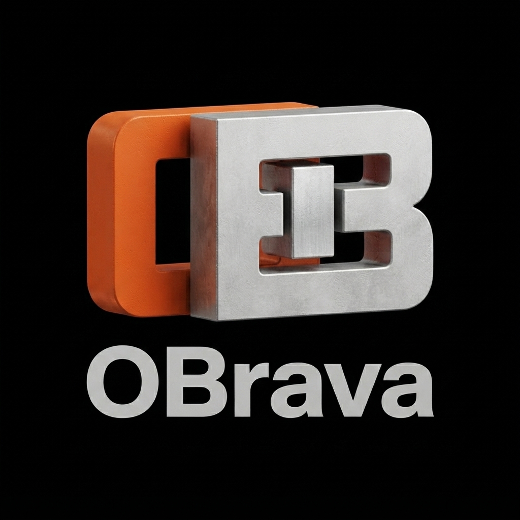 Monograma 3D OBrava — O naranja entrelazada con B de acero